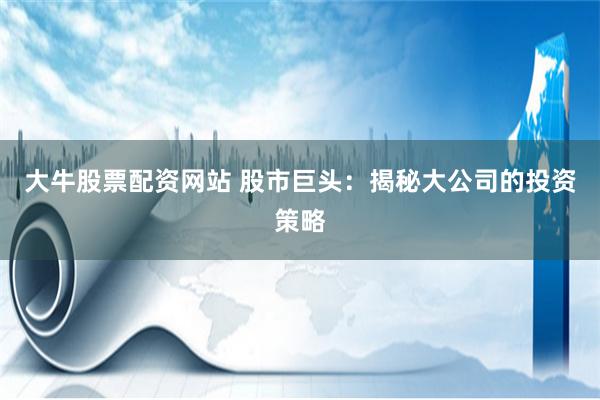 大牛股票配资网站 股市巨头：揭秘大公司的投资策略